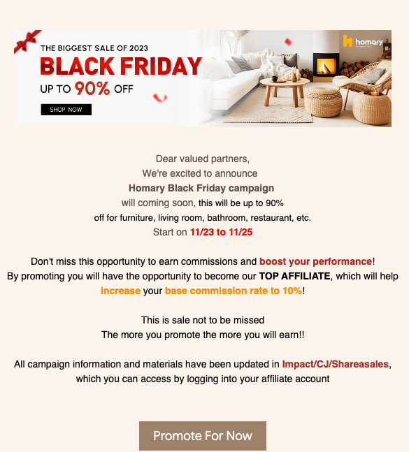 Homary Black Friday affiliate special offer
