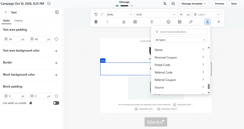 personalization option